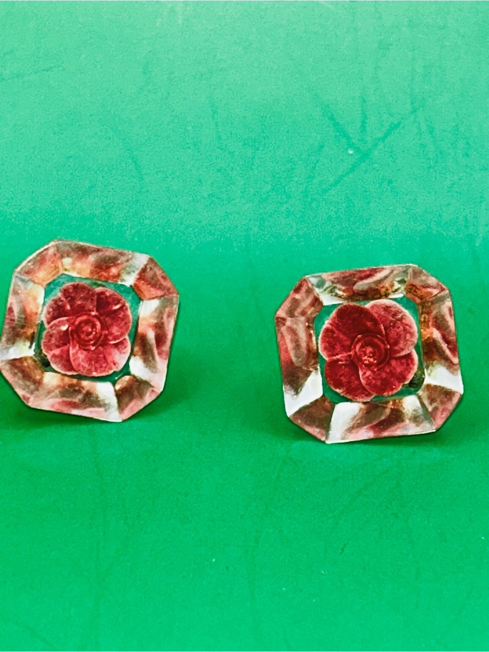 Vintage Floral Crystal Stud screw back Earrings